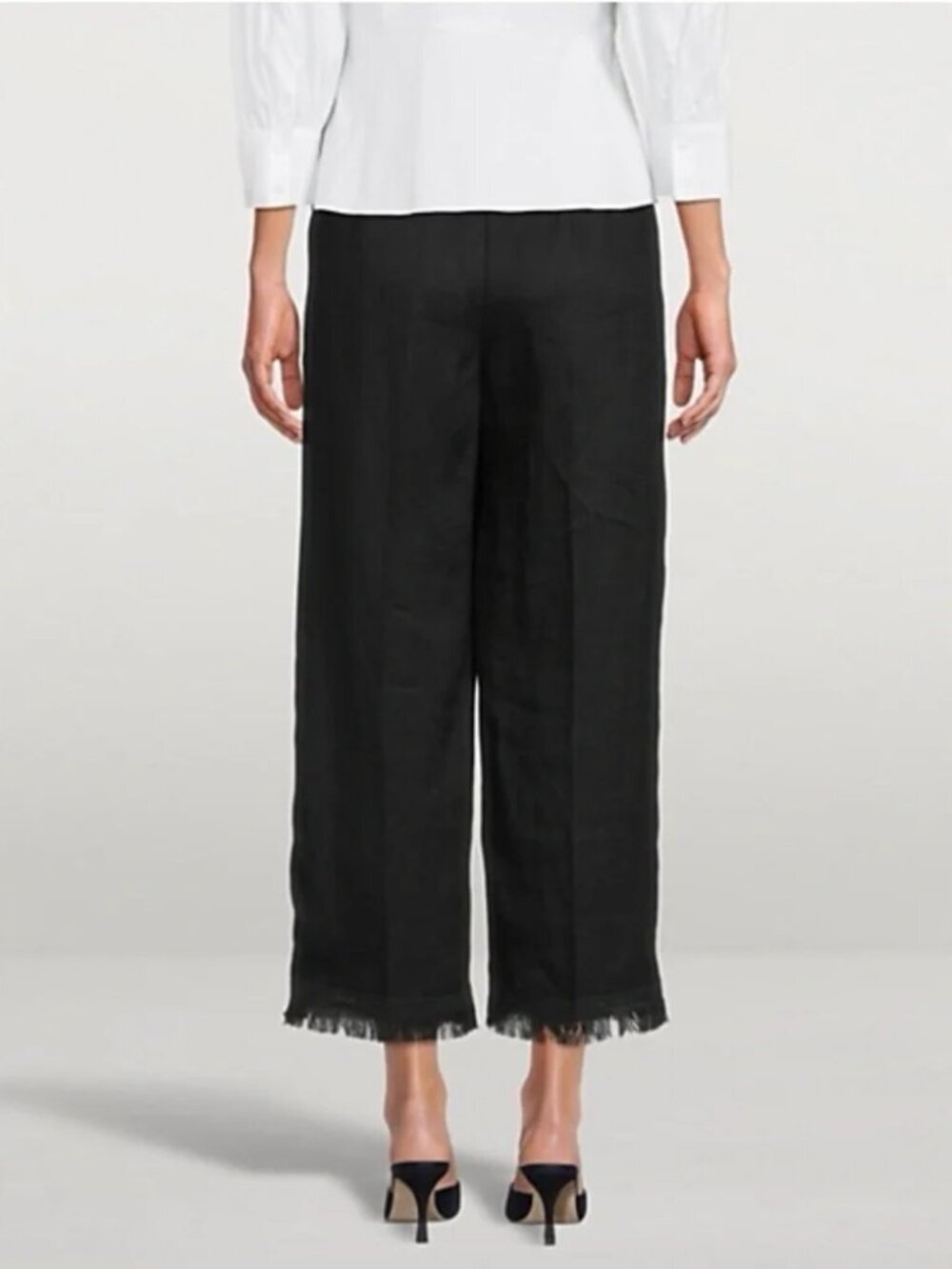 THEORY | Black Cropped Linen Pants with Fringe Hem, Size 8 - Picture 3 of 13